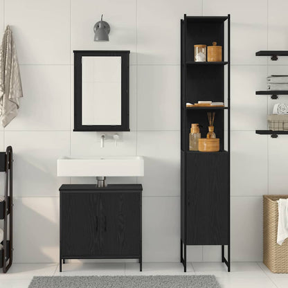 Badezimmermöbel Set mit Regal 3 pcs Schwarz 33 x 33 x 185.5 cm