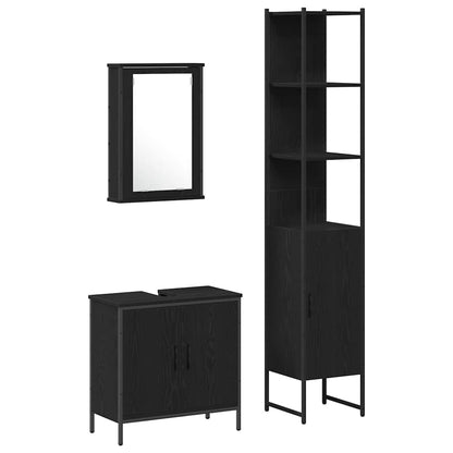 Badezimmermöbel Set mit Regal 3 pcs Schwarz 33 x 33 x 185.5 cm