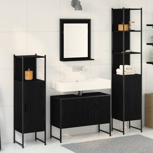 Badezimmermöbel Set mit Tür 4 pcs Schwarz 33 x 33 x 185.5 cm
