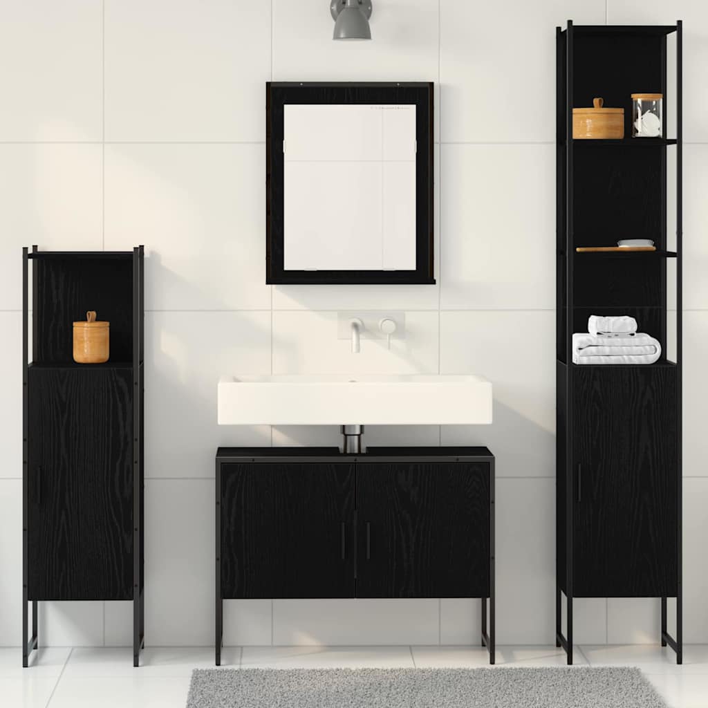 Badezimmermöbel Set mit Tür 4 pcs Schwarz 33 x 33 x 185.5 cm