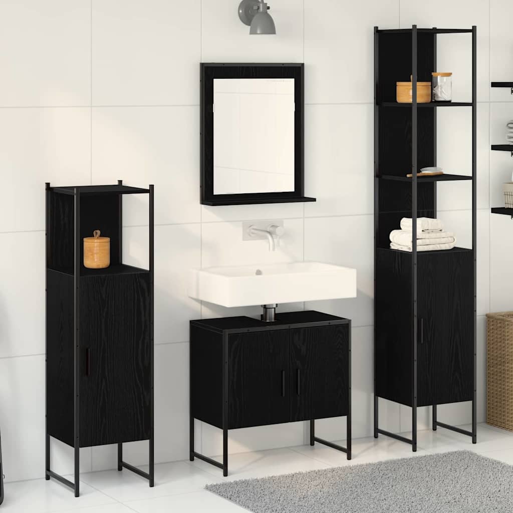 Badezimmermöbel Set mit Tür 4 pcs Schwarz 33 x 33 x 185.5 cm