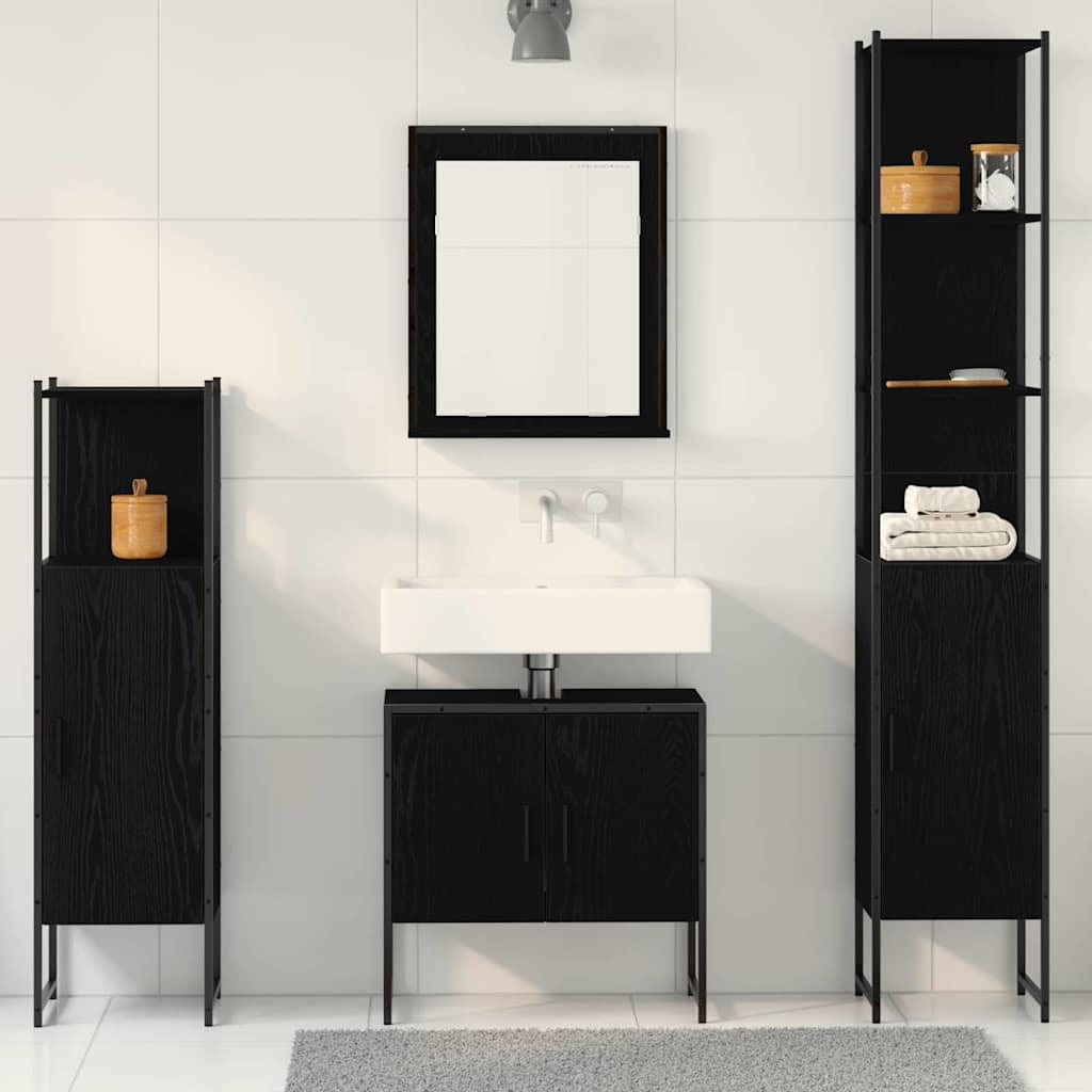 Badezimmermöbel Set mit Tür 4 pcs Schwarz 33 x 33 x 185.5 cm