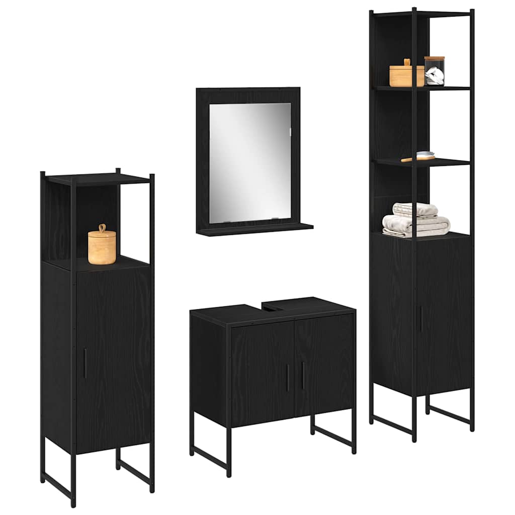 Badezimmermöbel Set mit Tür 4 pcs Schwarz 33 x 33 x 185.5 cm