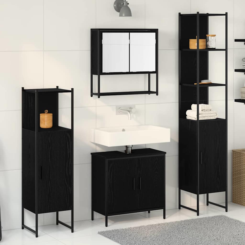 Badezimmermöbel Set mit Tür 4 pcs Schwarz 33 x 33 x 185.5 cm