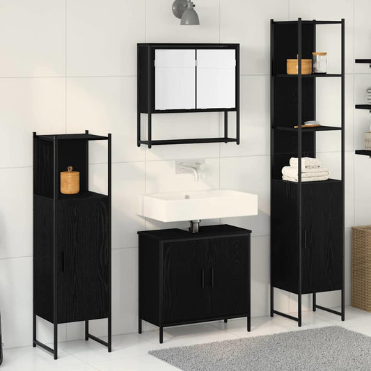 Badezimmermöbel Set mit Tür 4 pcs Schwarz 33 x 33 x 185.5 cm
