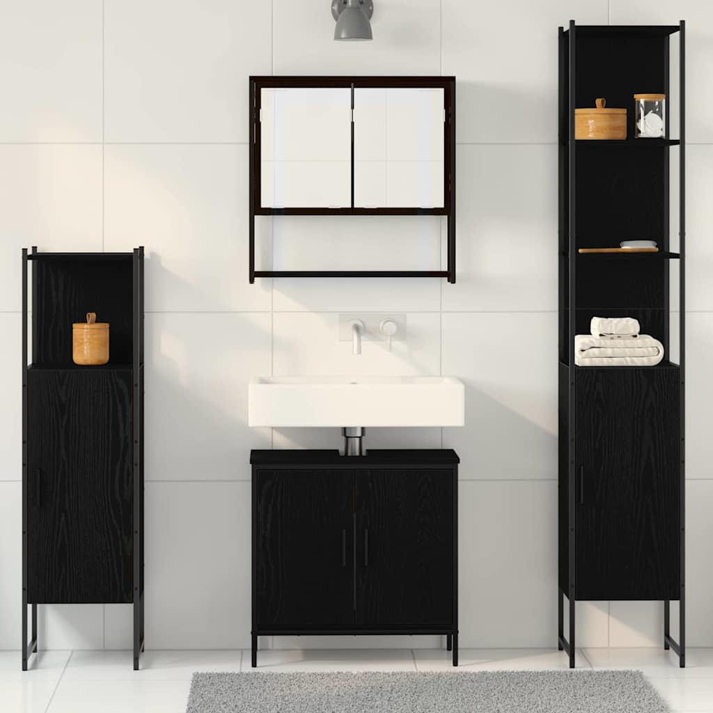 Badezimmermöbel Set mit Tür 4 pcs Schwarz 33 x 33 x 185.5 cm