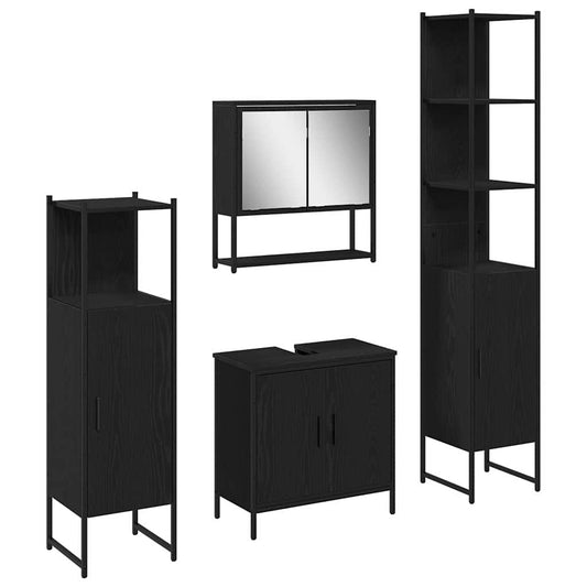 Badezimmermöbel Set mit Tür 4 pcs Schwarz 33 x 33 x 185.5 cm