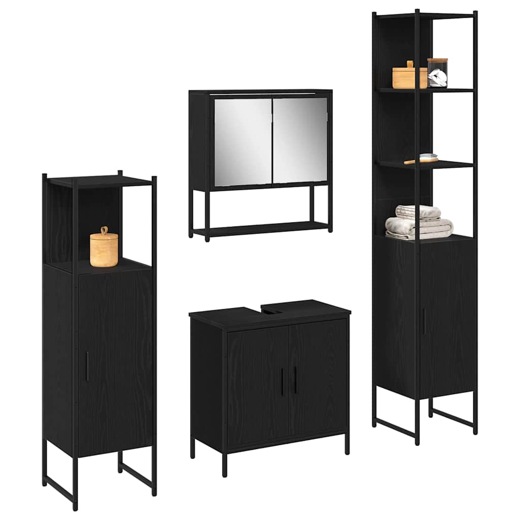 Badezimmermöbel Set mit Tür 4 pcs Schwarz 33 x 33 x 185.5 cm