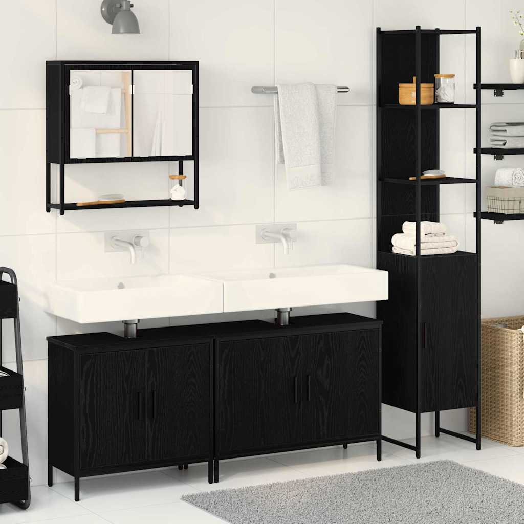 Badezimmermöbel Set mit Tür 4 pcs Schwarz 33 x 33 x 185.5 cm
