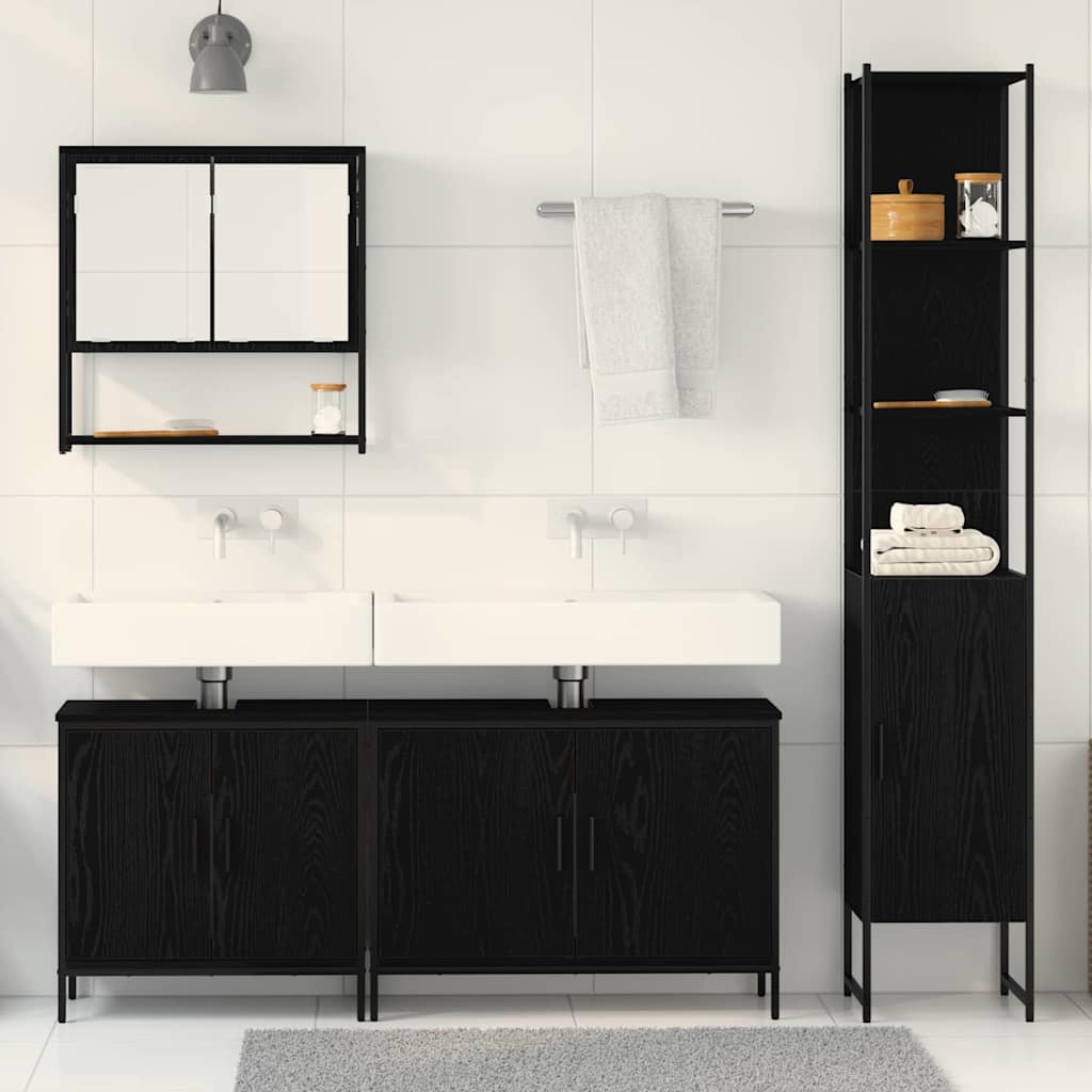 Badezimmermöbel Set mit Tür 4 pcs Schwarz 33 x 33 x 185.5 cm