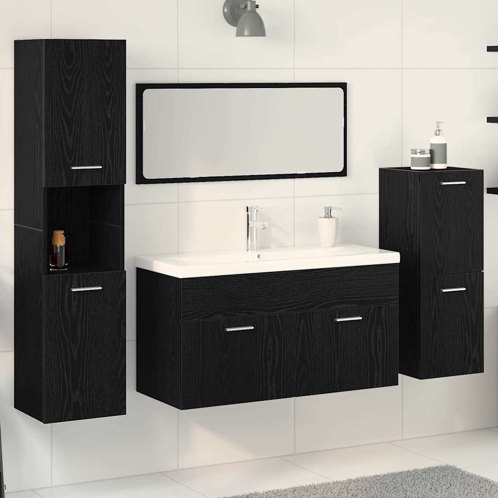 Badezimmermöbel Set Wandmontiert 4 pcs Schwarz Eichen-Optik
