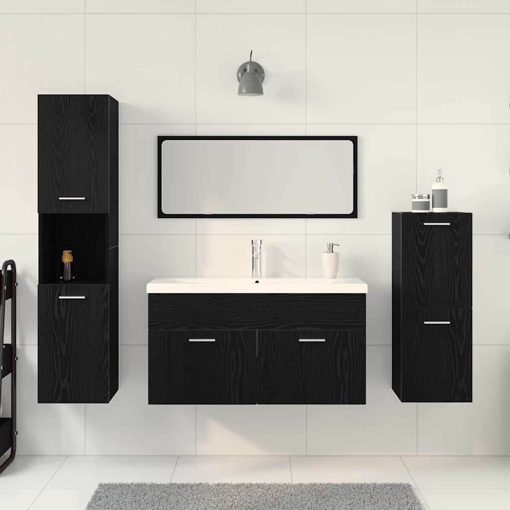 Badezimmermöbel Set Wandmontiert 4 pcs Schwarz Eichen-Optik