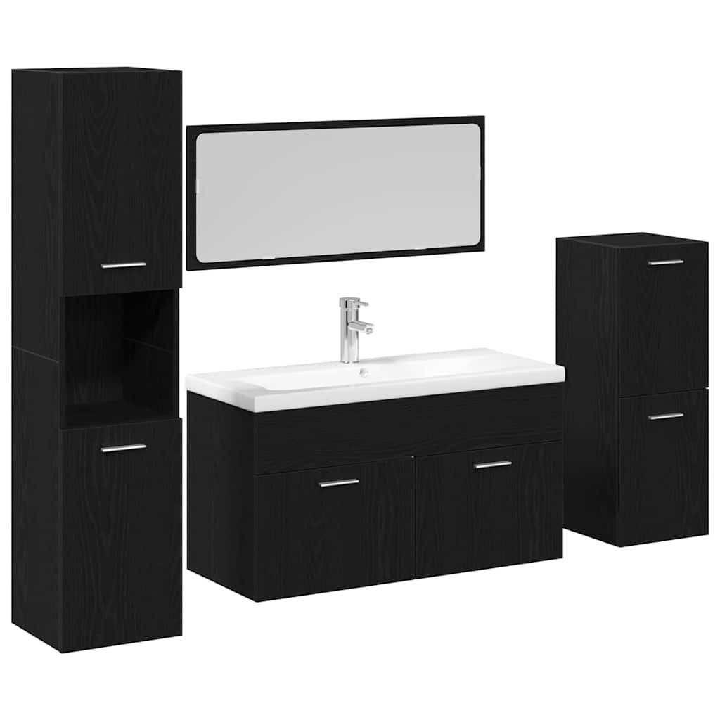 Badezimmermöbel Set Wandmontiert 4 pcs Schwarz Eichen-Optik