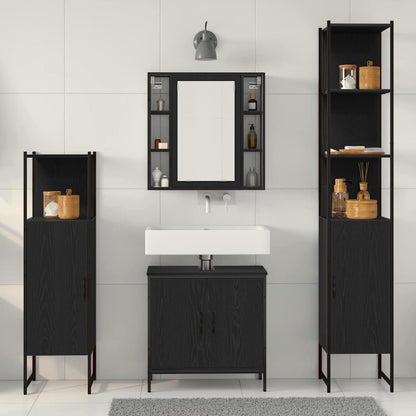 Badezimmermöbel Set mit Regal 4 pcs Schwarz 33 x 33 x 185.5 cm