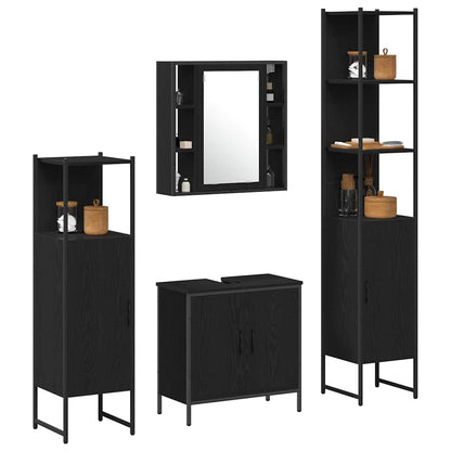 Badezimmermöbel Set mit Regal 4 pcs Schwarz 33 x 33 x 185.5 cm