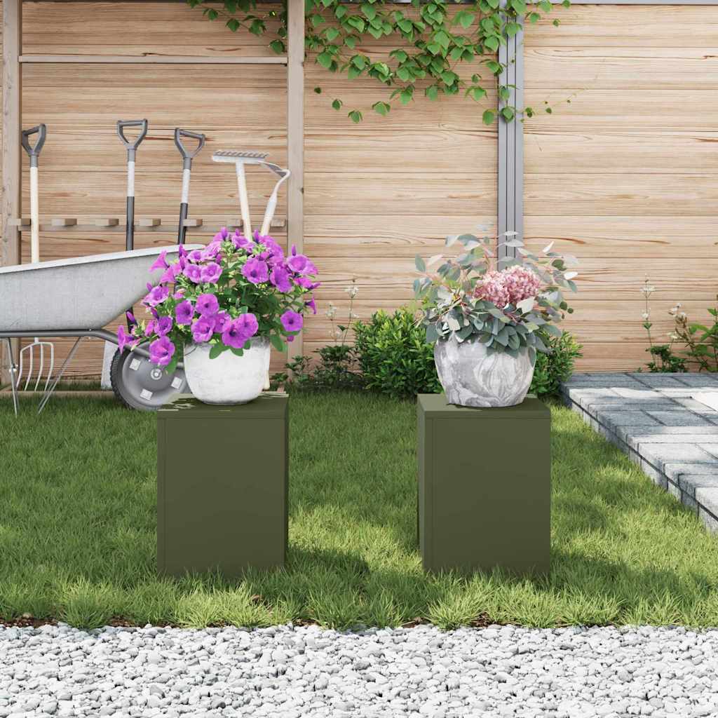Pflanzenständer 2 pcs Olivgrün 24 x 24 x 35 cm Stahl