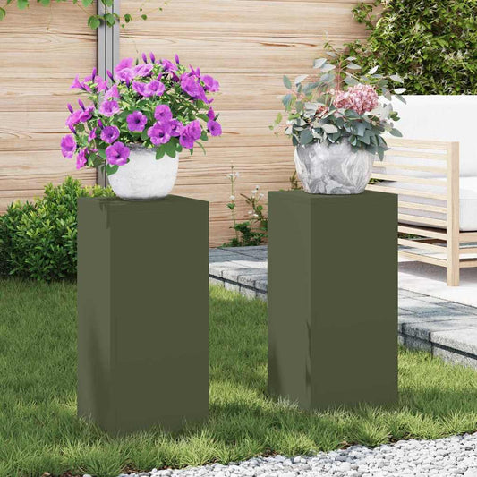 Pflanzenständer 2 pcs Olivgrün 24 x 24 x 55 cm Stahl