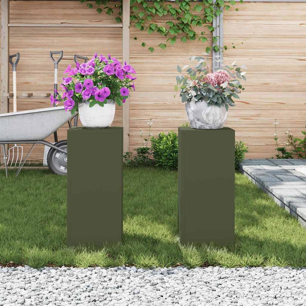 Pflanzenständer 2 pcs Olivgrün 24 x 24 x 55 cm Stahl