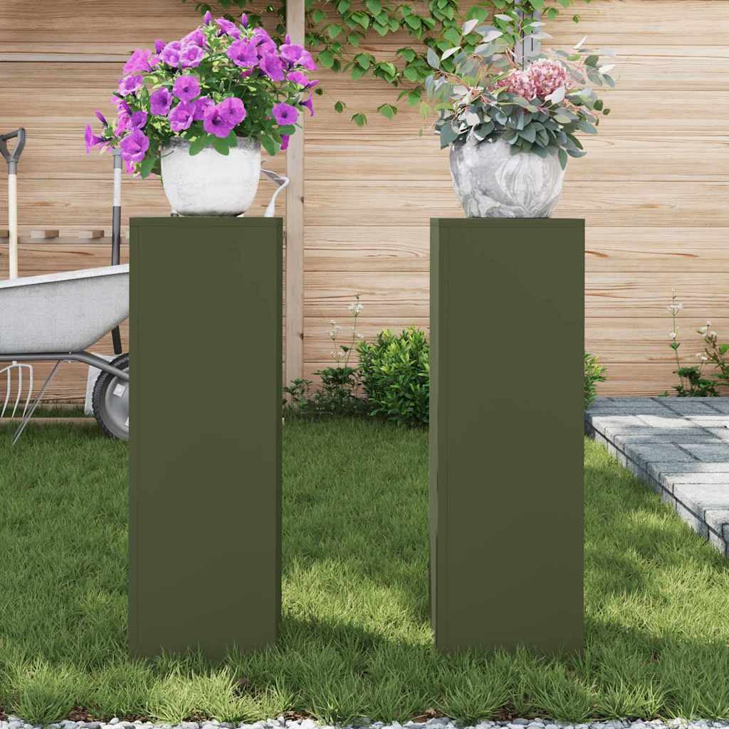 Pflanzenständer 2 pcs Olivgrün 24 x 24 x 75 cm Stahl