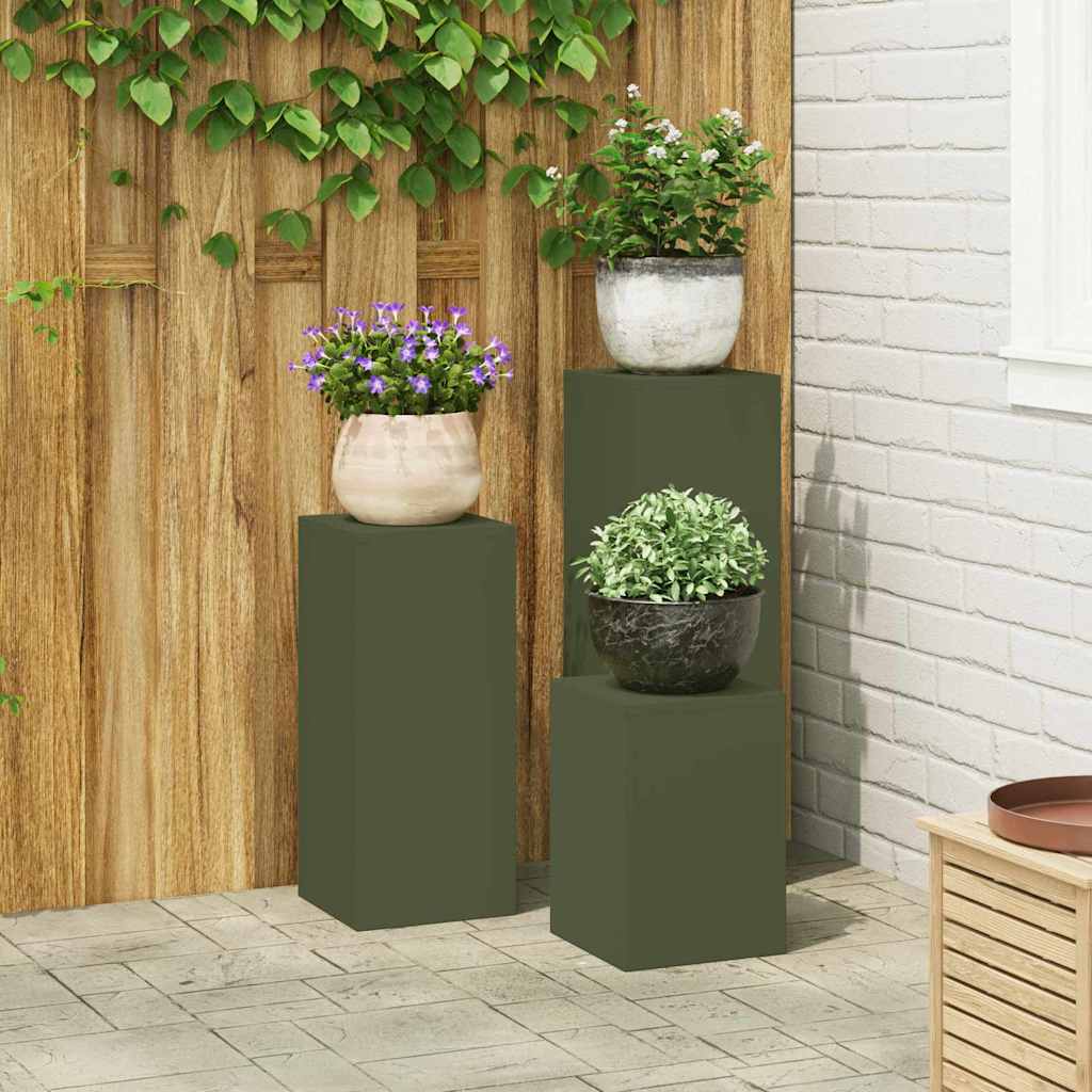 Pflanzenständer 3 pcs Olivgrün 24 x 24 x 75 cm Stahl