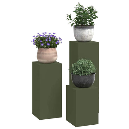Pflanzenständer 3 pcs Olivgrün 24 x 24 x 75 cm Stahl