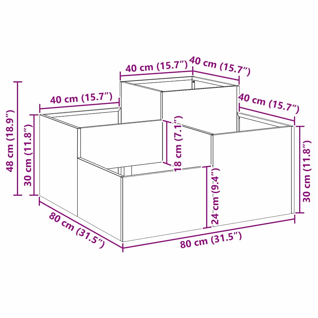 Gartenblumentopf Anthrazit 80 x 80 x 48 cm Stahl