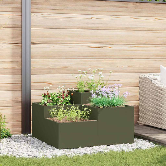 Gartenblumentopf Olivgrün 80 x 80 x 48 cm Stahl
