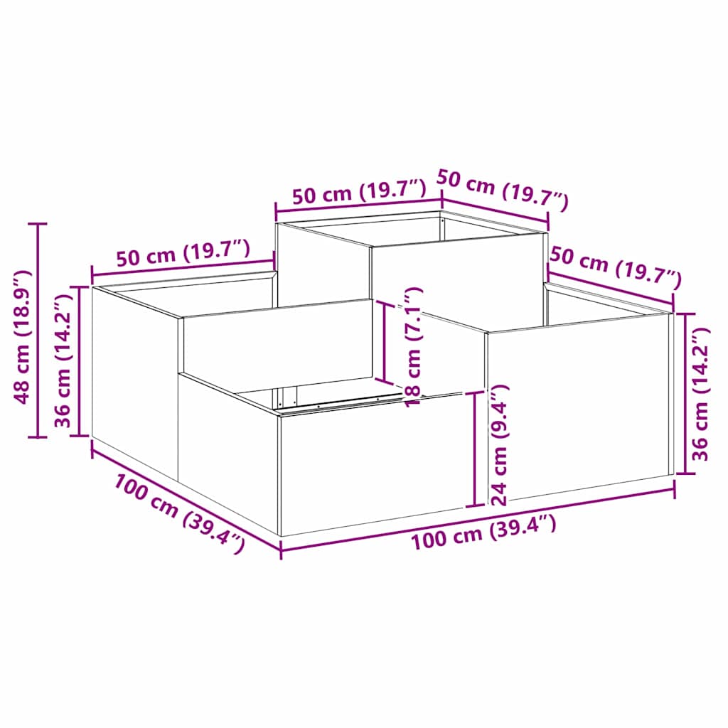 Gartenblumentopf Anthrazit 100 x 100 x 48 cm Stahl