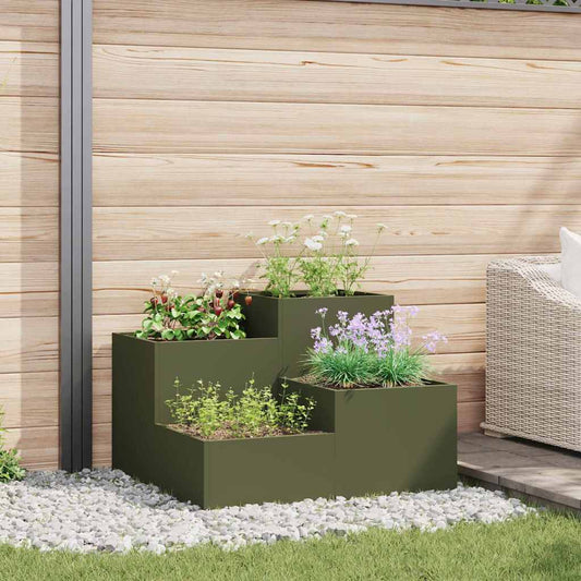 Gartenblumentopf Olivgrün 100 x 100 x 60 cm Stahl