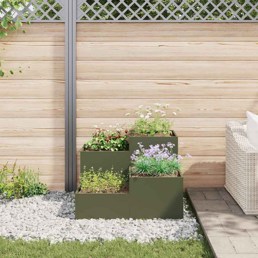 Gartenblumentopf Olivgrün 100 x 100 x 60 cm Stahl