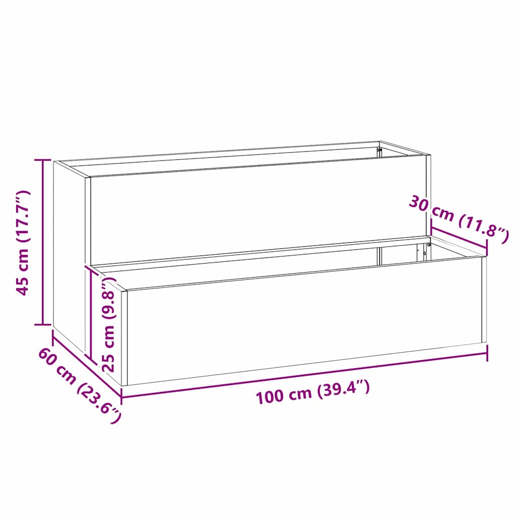Gartenblumentopf Anthrazit 100 x 60 x 45 cm Stahl
