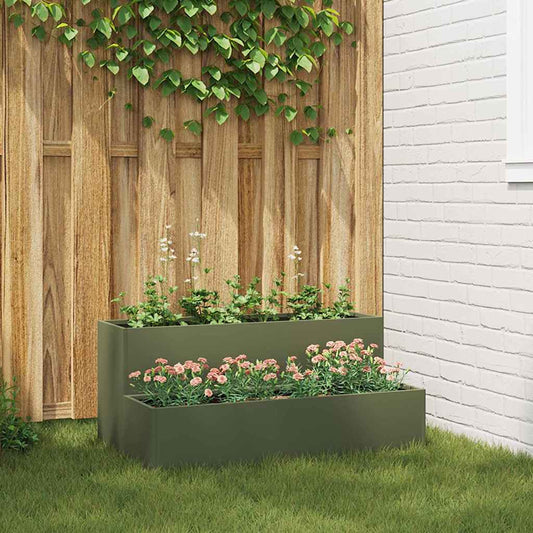 Gartenblumentopf Olivgrün 100 x 60 x 45 cm Stahl
