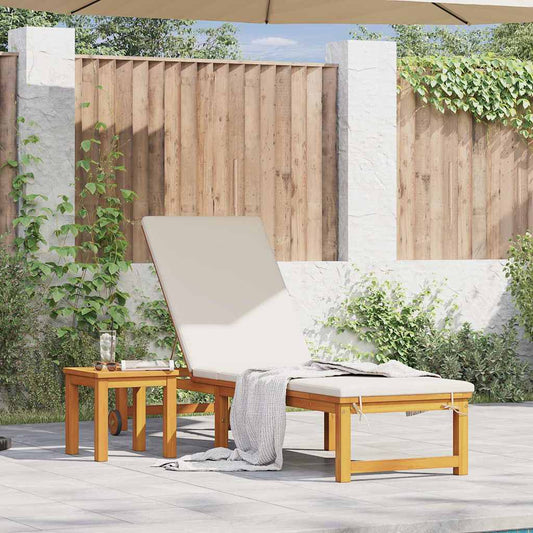 Sonnenliege mit Kissen Braun 53 x 202 x 89cm Massivholz Akazie