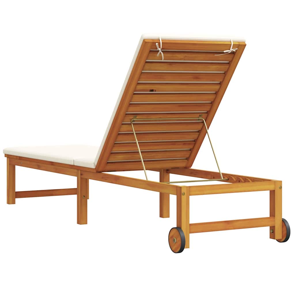 Sonnenliege mit Kissen Braun 53 x 202 x 89cm Massivholz Akazie