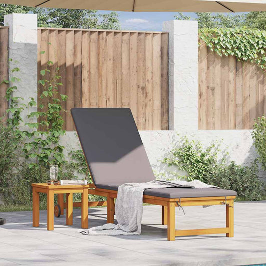 Sonnenliege mit Kissen Braun 53 x 202 x 89cm Massivholz Akazie