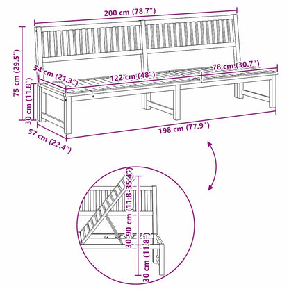 Sonnenliege 1-Person Braun 200 x 57 x 75cm Massivholz Akazie