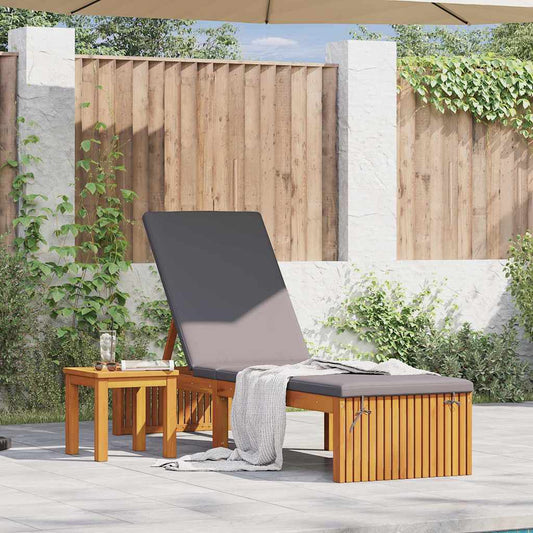 Sonnenliege mit Kissen Braun 200 x 55 x 94cm Massivholz Akazie