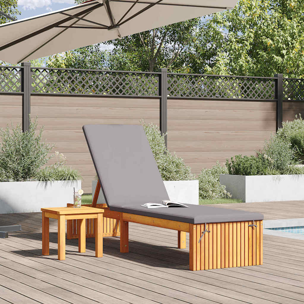 Sonnenliege mit Kissen Braun 200 x 55 x 94cm Massivholz Akazie