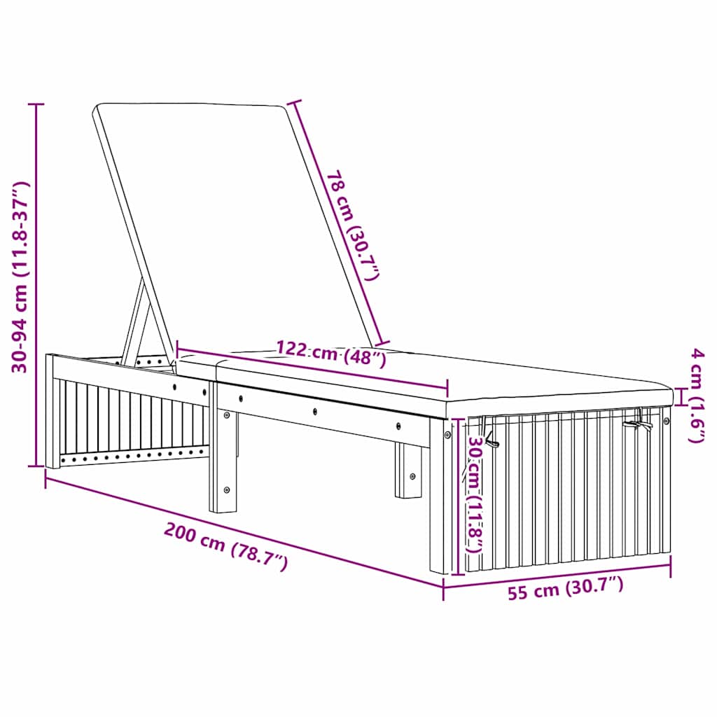 Sonnenliege mit Kissen Braun 200 x 55 x 94cm Massivholz Akazie