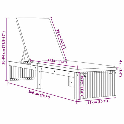 Sonnenliege mit Kissen Braun 200 x 55 x 94cm Massivholz Akazie