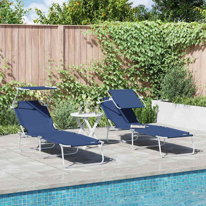 Sonnenliege 2-Person 2 pcs Blau 58 x 188 x 77cm Stoff