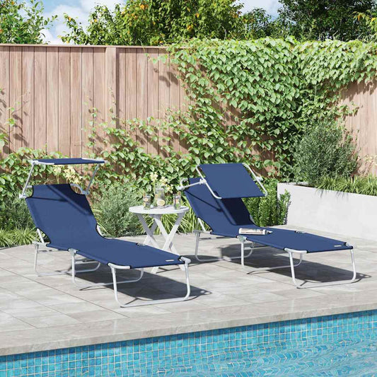 Sonnenliege 2-Person 2 pcs Blau 58 x 188 x 77cm Stoff