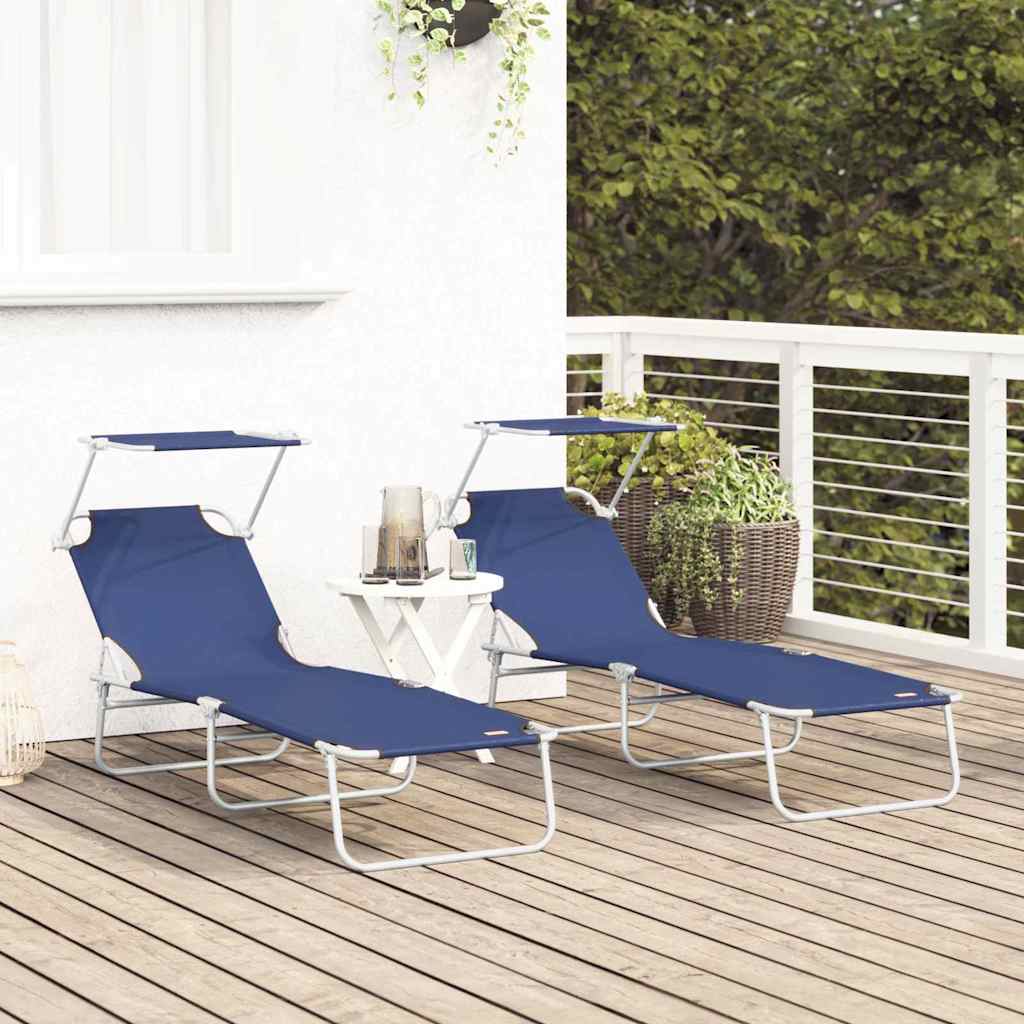 Sonnenliege 2-Person 2 pcs Blau 58 x 188 x 77cm Stoff