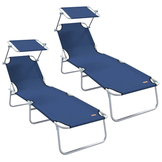 Sonnenliege 2-Person 2 pcs Blau 58 x 188 x 77cm Stoff