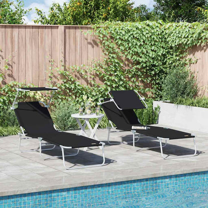 Sonnenliege 2-Person 2 pcs Schwarz 58 x 188 x 77cm Stoff