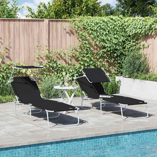 Sonnenliege 2-Person 2 pcs Schwarz 58 x 188 x 77cm Stoff