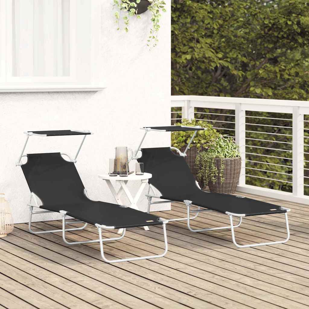 Sonnenliege 2-Person 2 pcs Schwarz 58 x 188 x 77cm Stoff