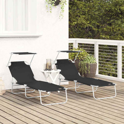 Sonnenliege 2-Person 2 pcs Schwarz 58 x 188 x 77cm Stoff