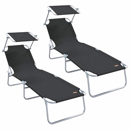 Sonnenliege 2-Person 2 pcs Schwarz 58 x 188 x 77cm Stoff
