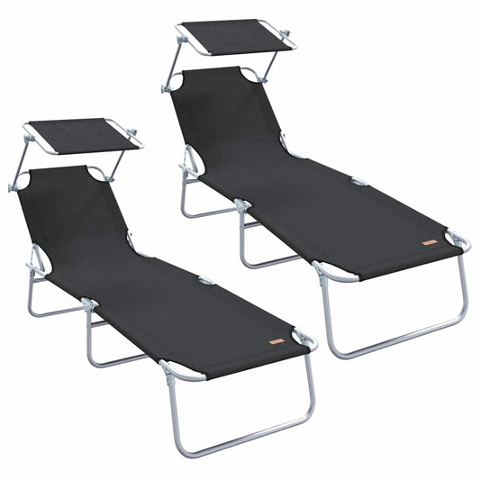 Sonnenliege 2-Person 2 pcs Schwarz 58 x 188 x 77cm Stoff